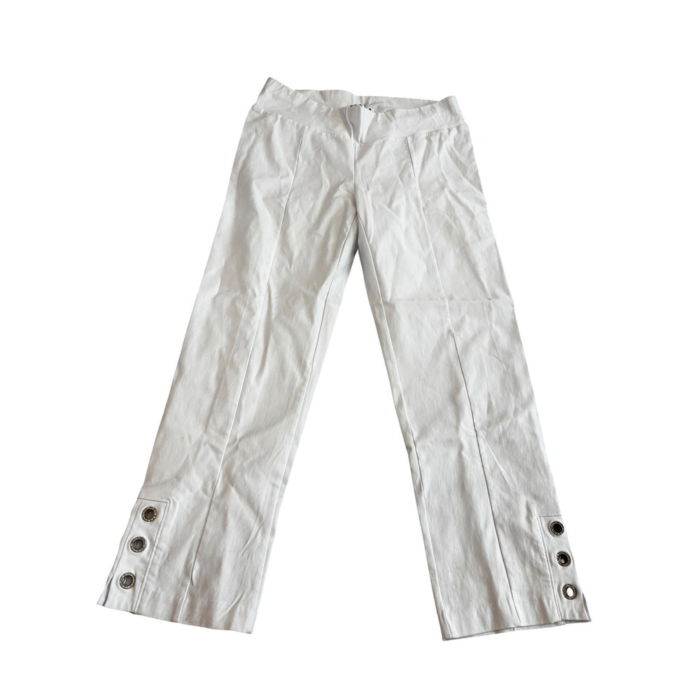 Vintage 90s Cover Charge Cropped Pants M White Grommet Hem Capri Made in USA